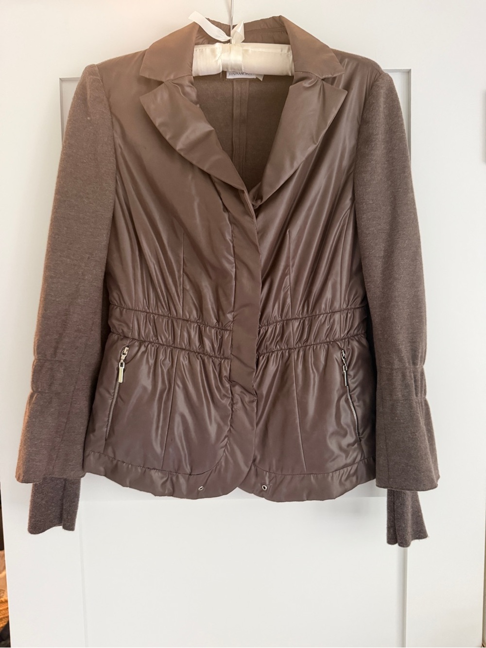 Rivamonti Brown Women's Quilted Jacket with Knit Sleeves
